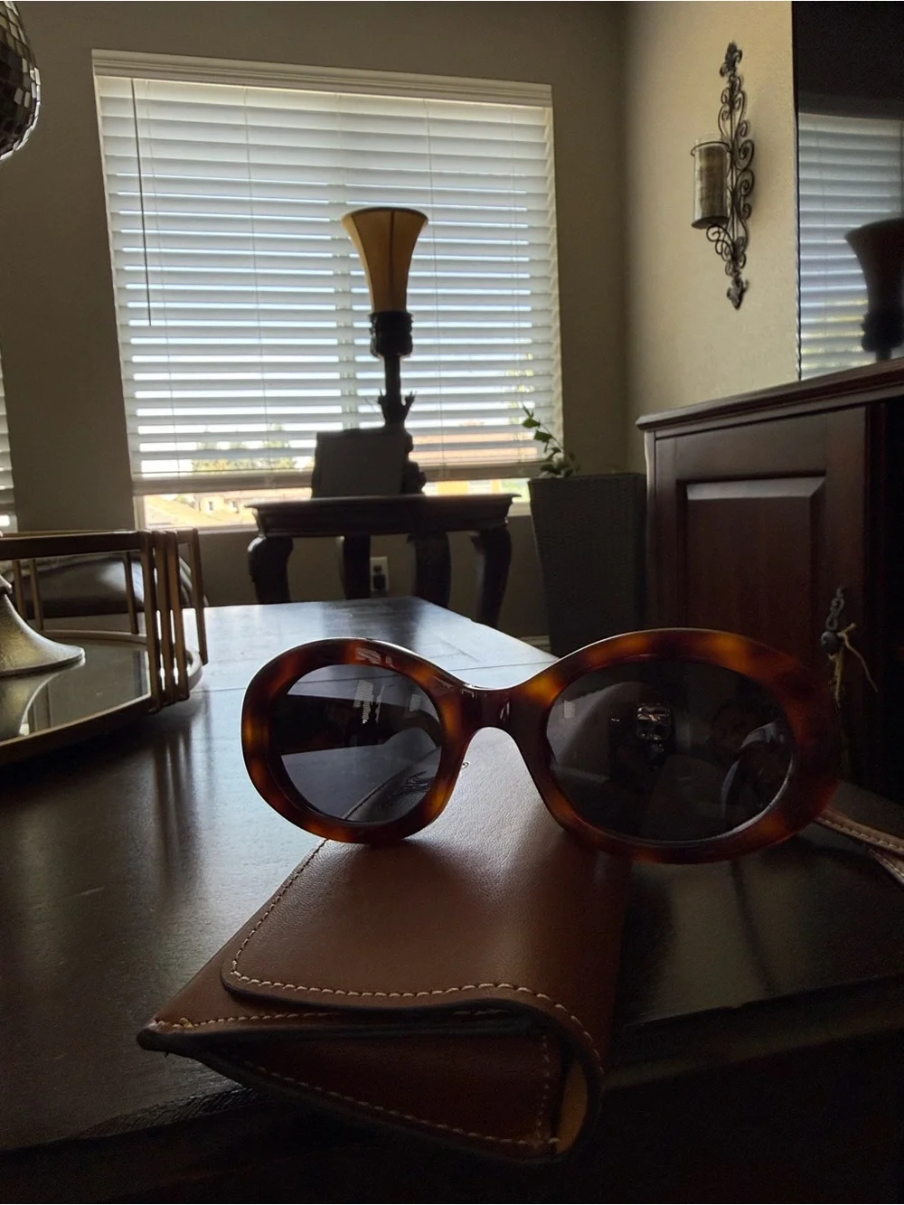 Celine Tortoiseshell Oval Sunglasses with Brown Accessories